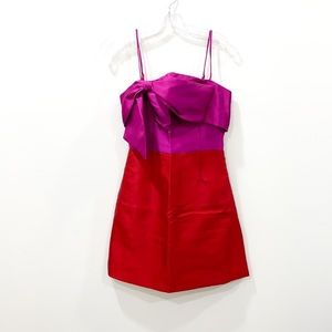 Anthropologie Hutch Color block purple red side bow cocktail dress size 2